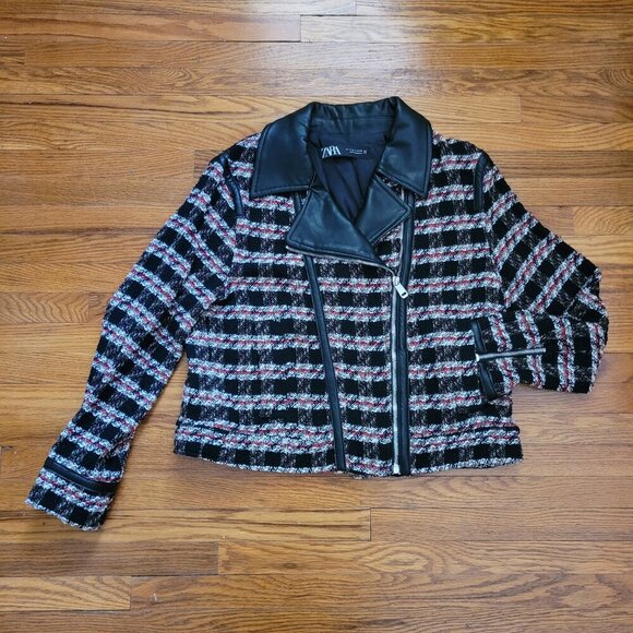 ZARA | Knit Faux Leather Textured Stripe Jacket | Sz. M - Picture 2 of 9